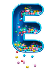 Сolored balls falling down toy font. Letter E