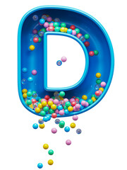 Сolored balls falling down toy font. Letter D