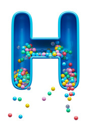Сolored balls falling down toy font. Letter H