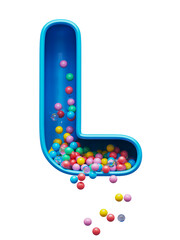 Сolored balls falling down toy font. Letter L