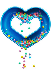 Сolored balls falling down toy font. Heart symbol 
