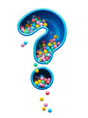 Сolored balls falling down toy font. Question symbol