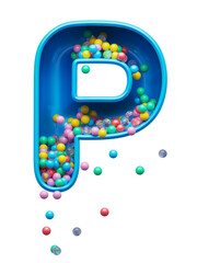Сolored balls falling down toy font. Letter P