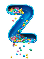 Сolored balls falling down toy font. Letter Z