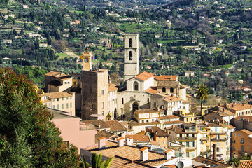 Fototapeta na wymiar View over the old town of Grasse and the Cathedral Notre-Dame du Puy, Grasse, Alpes-Maritimes Department, Cote d’Azur, France