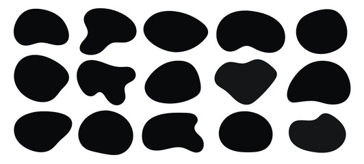 Abstract blotch, inkblot and pebble silhouettes,  elements water forms creative minimal bubble stone vector set. Random shapes. Organic black blobs of irregular shape. 
