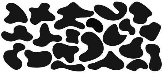 Rounded, smooth, spot irregular form. Abstract blob set. Random shapes. Black blobs, round abstract organic shape collection.  Inkblot texture, blotch, vector, illustration collection. 