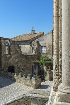 Parvis of Saint Vincent Church, Medieval village of Les Baux de Provence, Bouches du Rhone, Provence region, France