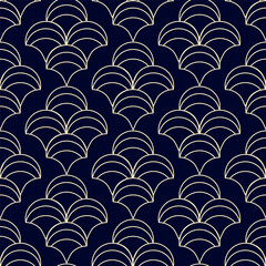 Blue abstract seamless pattern. Geometric nautical and botanical shape. Editable stroke. Vector stock illustration