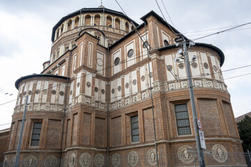 Milan, Lombardy, Italy. Dome of the church of Santa Maria delle Grazie, handed over by Bramante,...