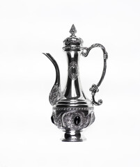 silver arabic teapot isolated on white background