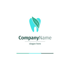 Logo for a dental company. Silhouette of a tooth wrapped in a leaf. Tooth sign with leaf, nature logo in flat style on isolated background. Sign for a dentist.