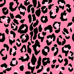 leopard fur pink seamless pattern black and pink spots on a pink background in the form of a leopard skin