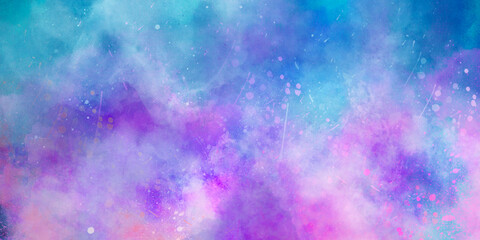 abstract pink and purple gradient watercolor background with brush stroke and clouds splashes. Grungy colorful background. Colorful watercolor background puffy clouds in bright colors of blue