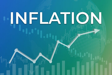 Word Inflation on blue and green finance background. Financial market concept
