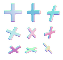 Obraz premium Plus sign, cross. 3d geometric simple symbols, objects isolated on white background.