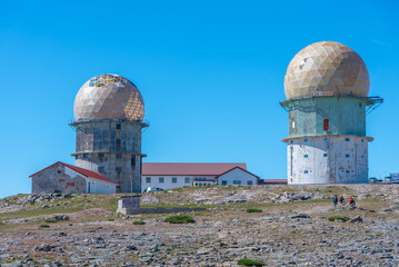 Old radars situated on top of Serra da Estrela mountain in Portugal