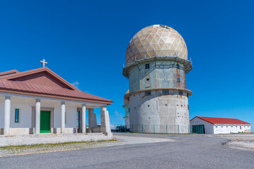 Old radars situated on top of Serra da Estrela mountain in Portugal