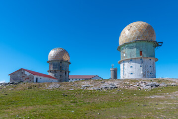 Old radars situated on top of Serra da Estrela mountain in Portugal