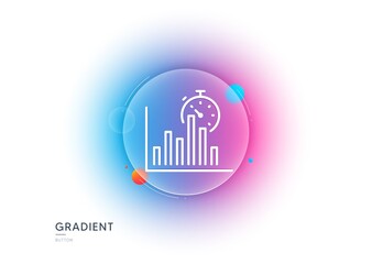 Report timer line icon. Gradient blur button with glassmorphism. Column graph sign. Growth diagram chart symbol. Transparent glass design. Report timer line icon. Vector