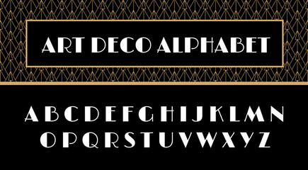 Art Deco Alphabet. ABC Letters in Great Gatsby style. Diesel Punk Lettering. 20s, 30s, 40s, 50s aesthetic. Vintage font for flyers, invitations and posters.