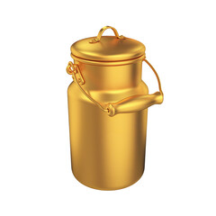 Milk can with lid gold on white background, 3d render