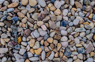 Sea colored pebbles under water. Photo of Ardriatic Sea