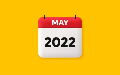 Calendar agenda 3d icon. May month icon. Event schedule May date. Meeting appointment planner. Agenda plan, Month schedule 3d calendar and Time planner. May day reminder. 2022 year. Vector