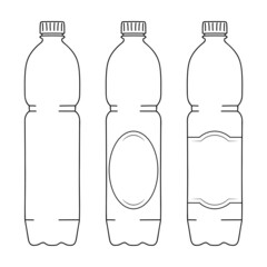 Bottle for Water in sketch drawing. Template in simple line style. Plastic waste. Bottle for liquid, Fresh Soda or Drink Water. Vector