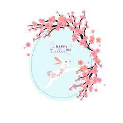 The Little bunny Easter eggs postcard with follower. Happy Easter postcard of vector paper cut.