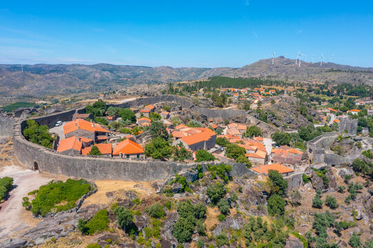 Aerial view of castle in Portuguese town Sortelha