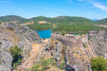 Aerial view of castle in Penha Garcia town in Portugal