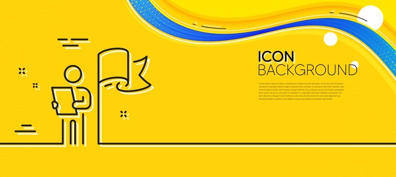 Leadership line icon. Abstract yellow background. Success flag sign. Winner symbol. Minimal leadership line icon. Wave banner concept. Vector