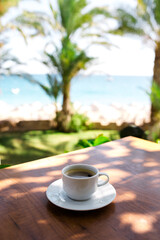 turkish coffee over the blue sea background in Alanya, Turkey