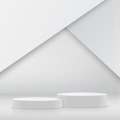 Abstract minimal scene with geometric forms. White podium in white background for product presentation. Vector