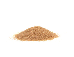 A pile of cane sugar on a white background.