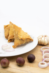 deep fry Samosa with chili isolated on white background,