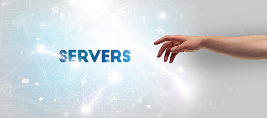 Hand pointing at inscription concept