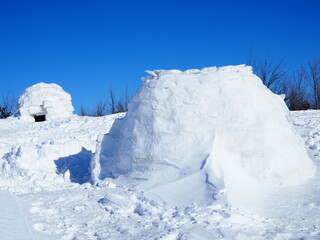 Fototapeta na wymiar Winter landscape with snowy eskimo village. Igloo.