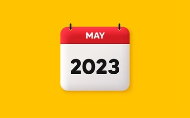 Calendar schedule 3d icon. May month icon. Event schedule May date. Meeting appointment planner. Agenda plan, Month schedule 3d calendar and Time planner. May day reminder. 2023 year. Vector
