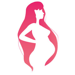 Obraz na płótnie Canvas Pregnant female silhouettes. Changes in a woman's body in pregnancy. A pregnant woman .Pregnancy main stages. Infographics. Flat cartoon illustration isolated.