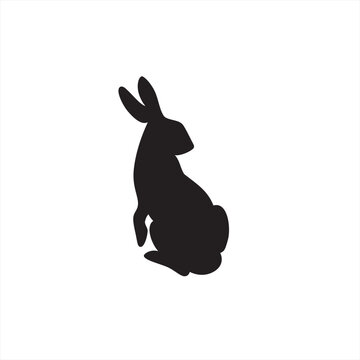 Black silhouette of hare, rabbit. Isolated on white background.