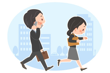 Obraz premium 歩くビジネスマン男女