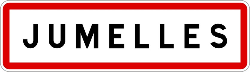 Obraz premium Panneau entrée ville agglomération Jumelles / Town entrance sign Jumelles
