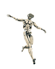 master cyber robot is playing football on vr headset