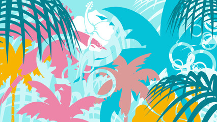 tropical hawaiian background postal illustration in vector format