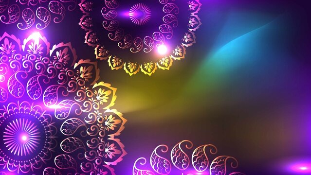 golden mandala on a background of dark purple cosmic sky