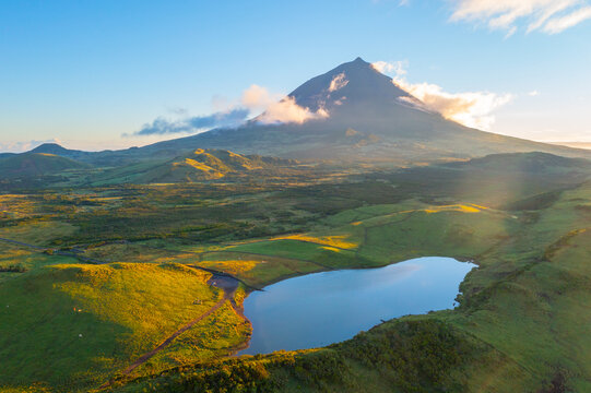 Pico mountain viewed behind Lagoa do Capitao, Azores, portugal