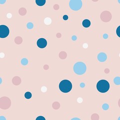 Seamless pattern in pastel polka dots, vector purple background with colored circles