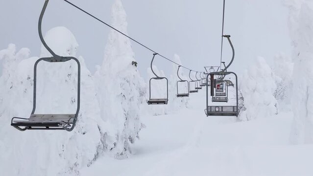 View from a chairlift at middle of snow monsters plateau (Zao, Yamagata, Japan)